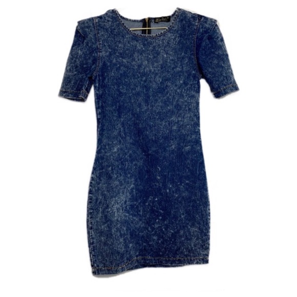 Dresses & Skirts - Acid Wash Zip Back Body-Con Stretch Denim Mini